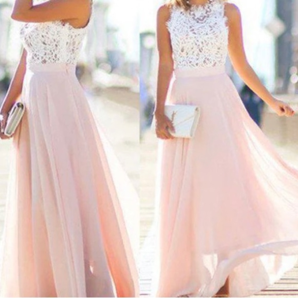 NWT OK Bridal Chiffon Blush Pink Prom/Bridesmaid Dress Junior Size 12 w/Purse